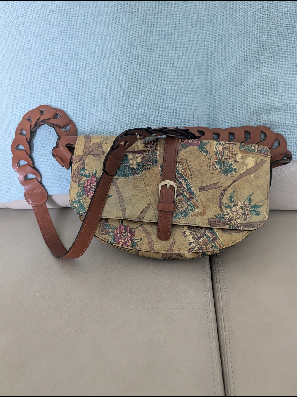 Patricia Nash Vintage-Inspired Floral Print Saddle Bag in Brown